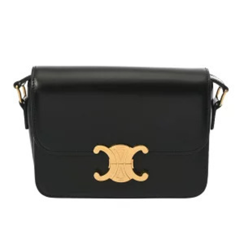 Celine Teen Triomphe Bag Black Shiny Calf Leather Shoulder - Picture 1 of 9